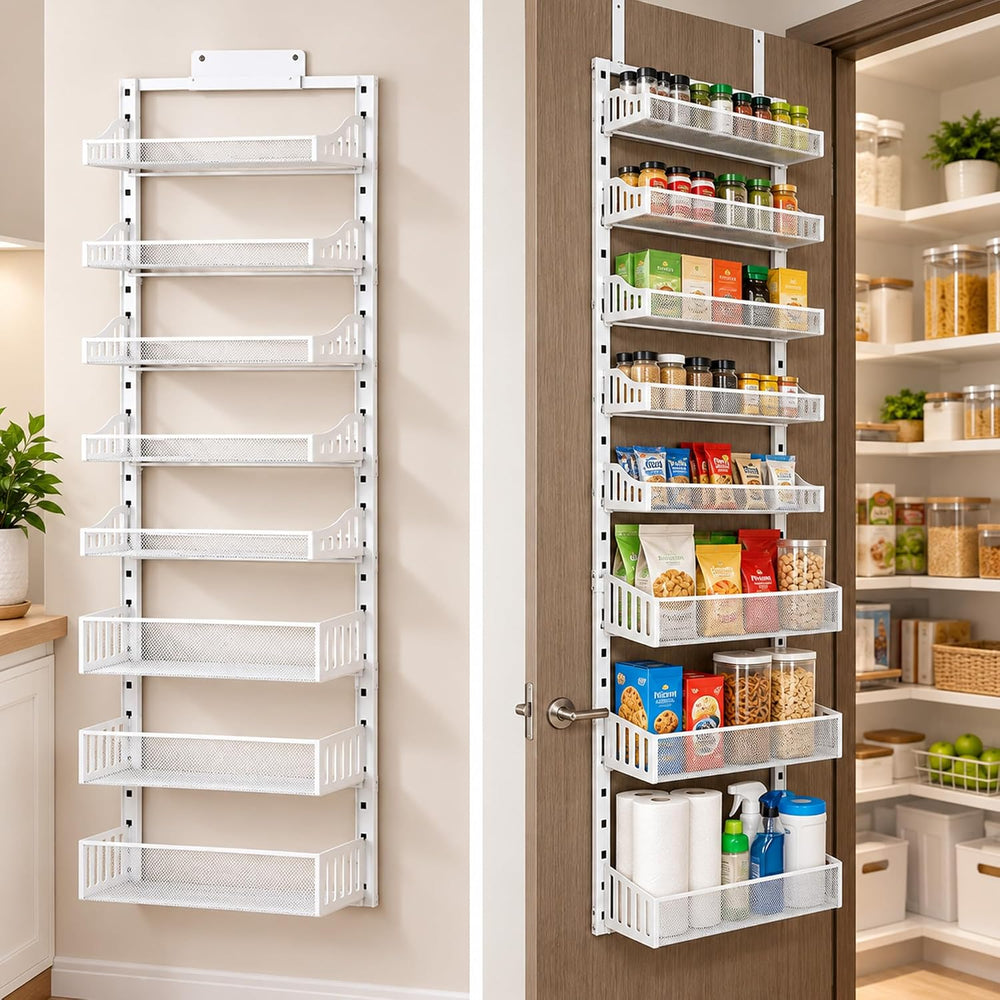 MOONEDGE 8-Tier Over the Door Pantry Organizer, Metal Door Storage Rack