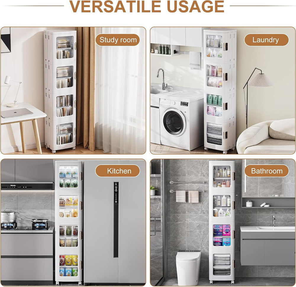 VECELO 4-Tier Narrow Storage Cabinet with Wheels, White