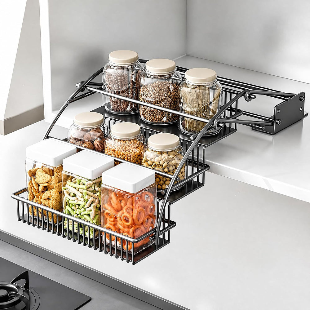 3-Tier Pull Down Spice Rack Organizer Expandable Pull-Out for Upper Cabinet