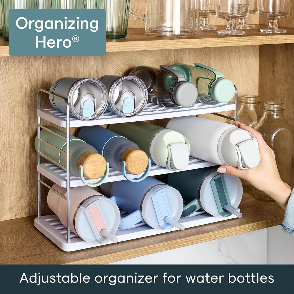 YouCopia UpSpace 12 Water Bottle Organizer, Adjustable Tumbler Cabinet Rack
