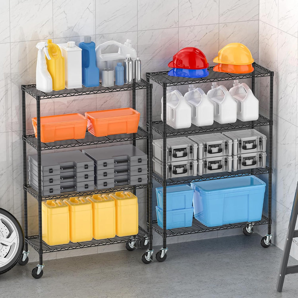 Folews 4-Tier Shelving Unit with Wheels, Metal Rolling Storage Shelves