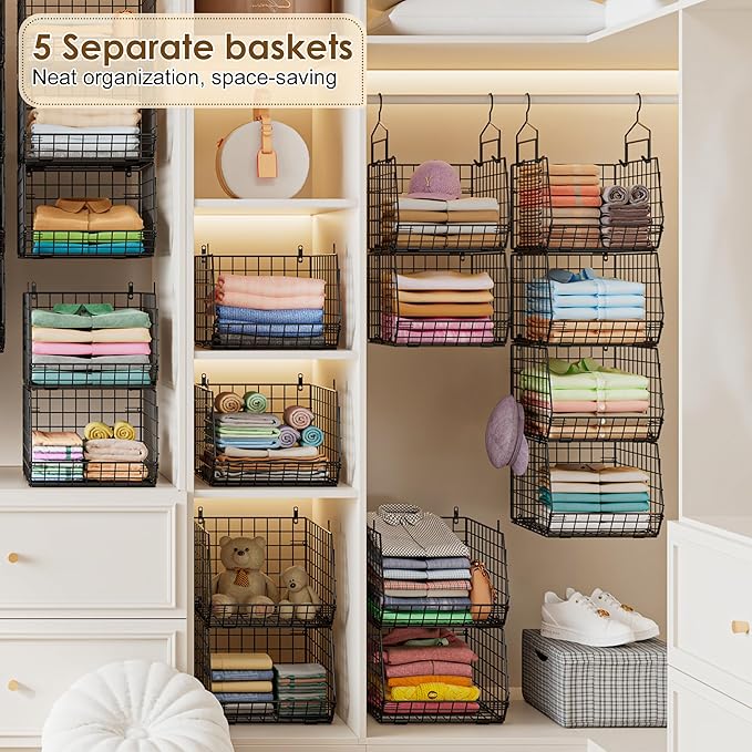 Deeper 4'' Design 5 Tier Foldable Hanging Closet Organizer and Storag...