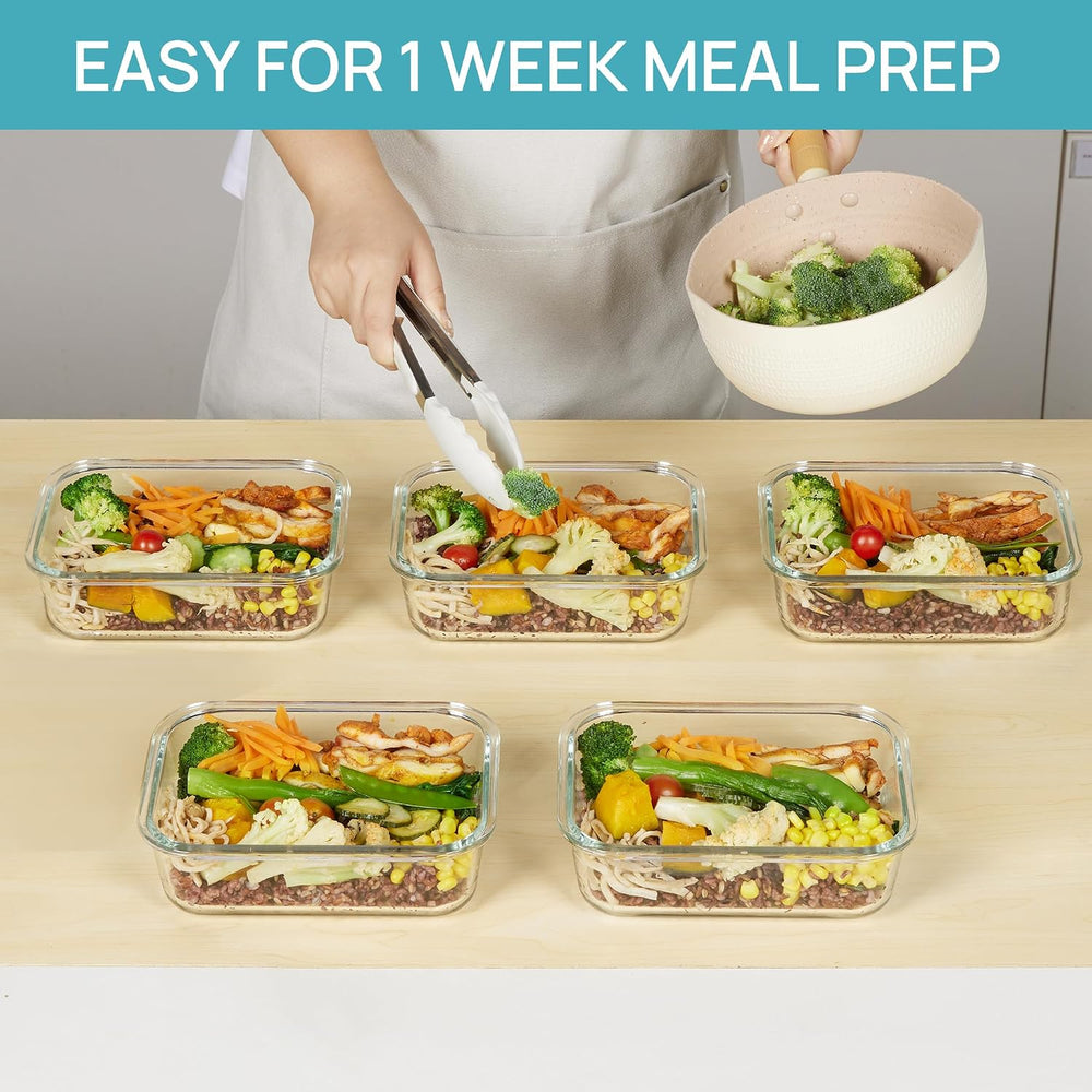 Vtopmart 5 Pack 35oz Glass Food Storage Containers with Lids, Grey