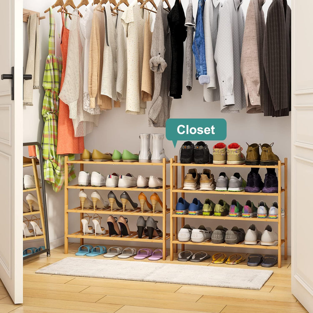 viewcare 4-Tier Bamboo Shoe Rack for Entryway, Stackable | Foldable | Natural...