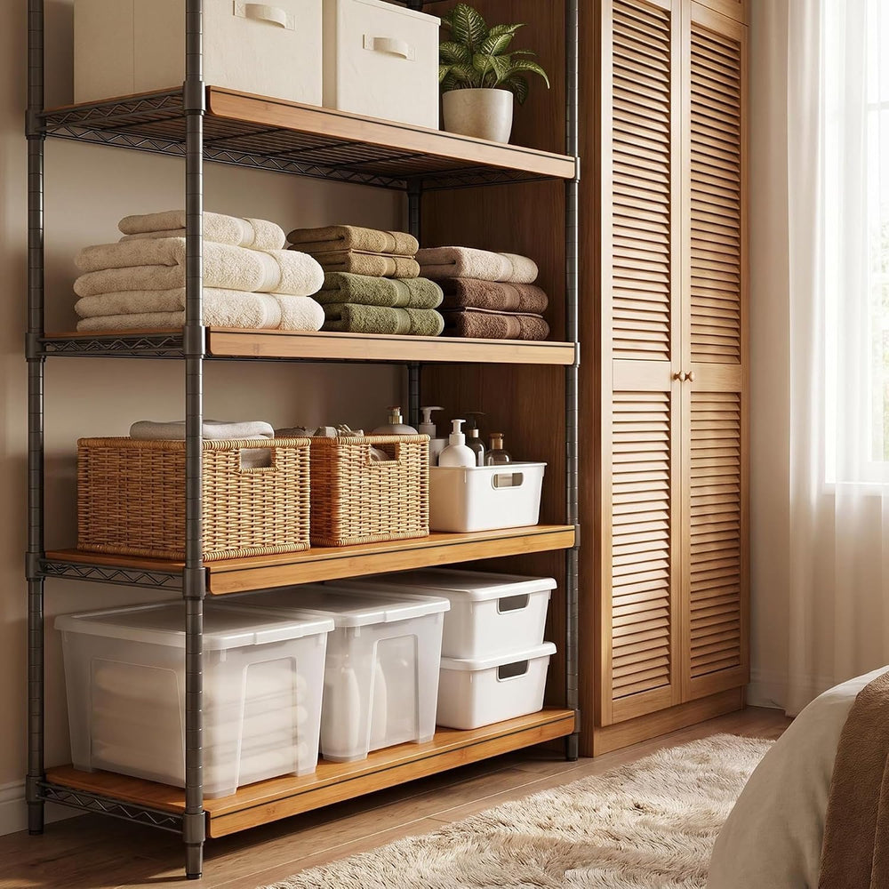 Wire Rack Covers for Shelves 5Pcs, Bamboo Wire Shelf Covers, Advanced 3-Layer...