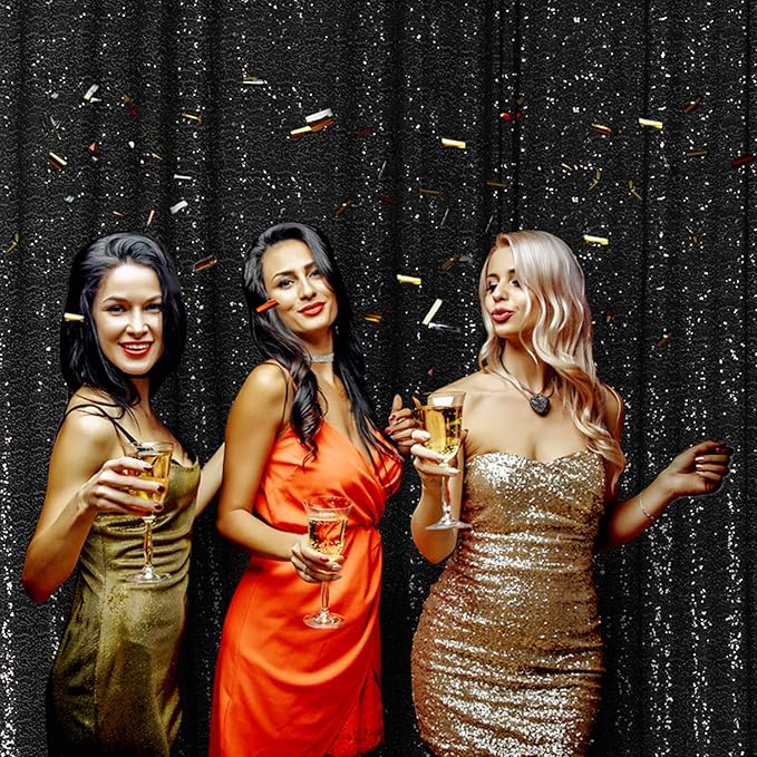 Poise3EHome Black Sequin Backdrop, 20Ft x 10Ft Glitter Photography Background...