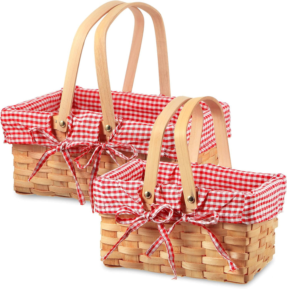 Patelai 2 Pcs Picnic Basket Set Double Handles, Checkered, Red and White