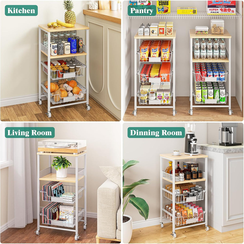 Giwil 4-Tier Fruit Vegetable Storage Cart Rolling Kitchen Cart with Drawer