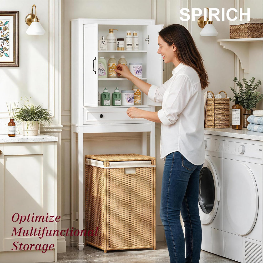 Spirich Over The Toilet Storage Cabinet with Doors and Tilt-Out Cube, White