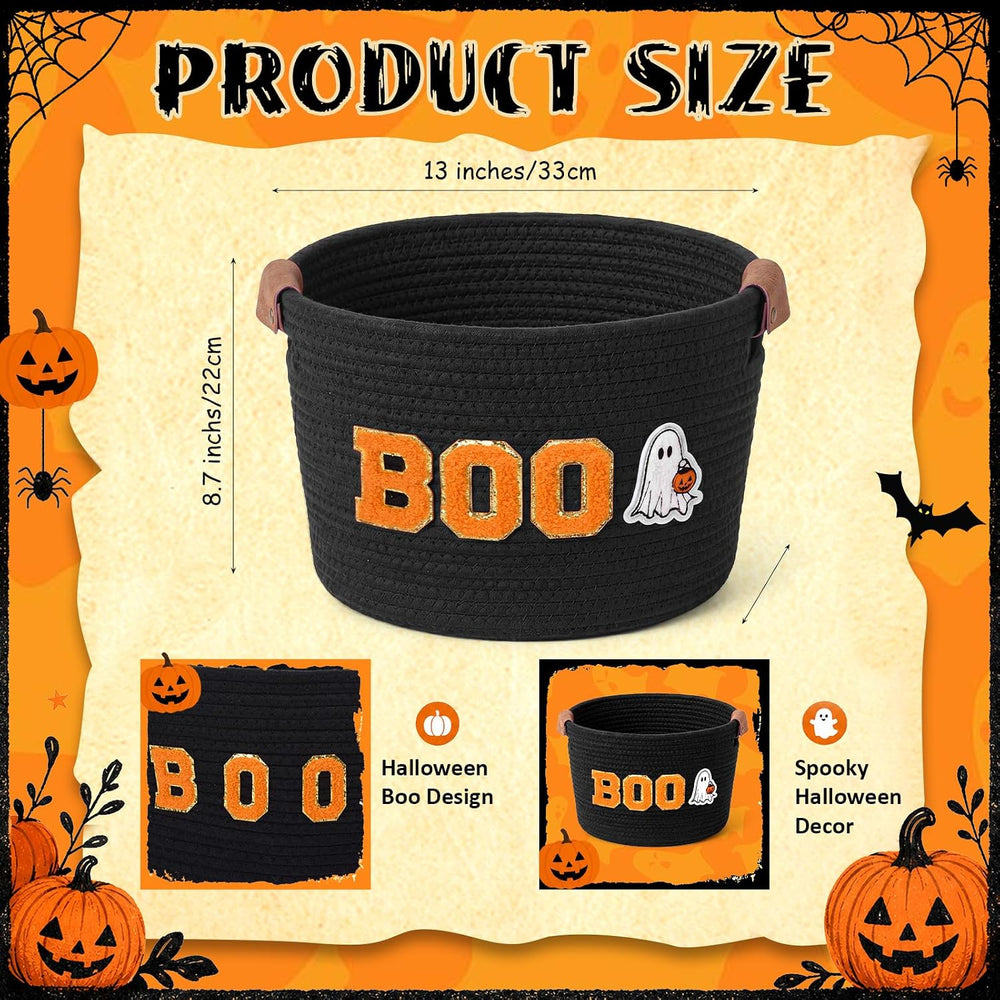 Halloween Woven Rope Basket with Boo Ghost Stickers