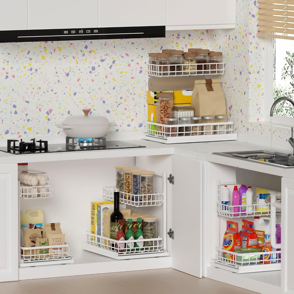 Under Sink Organizer, Adjustable Height Pull-Out Kitchen Storage Organization...