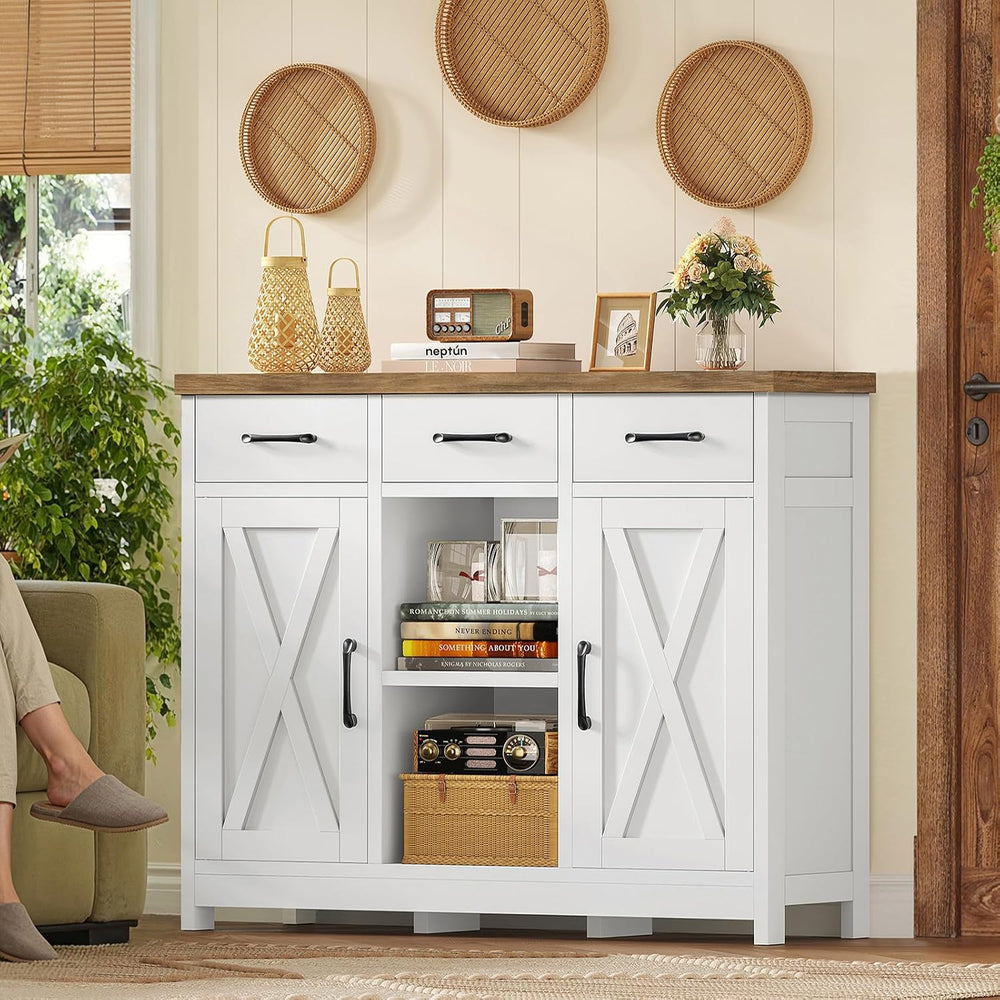 TEENFON Storage Cabinet, Coffee Bar Cabinet with 3 Drawers, 2 Adjustable Shel...