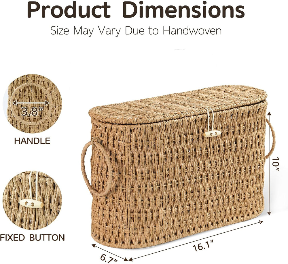 Endymion Wicker Toilet Paper Basket with Lid, Rattan Toilet Paper Storage