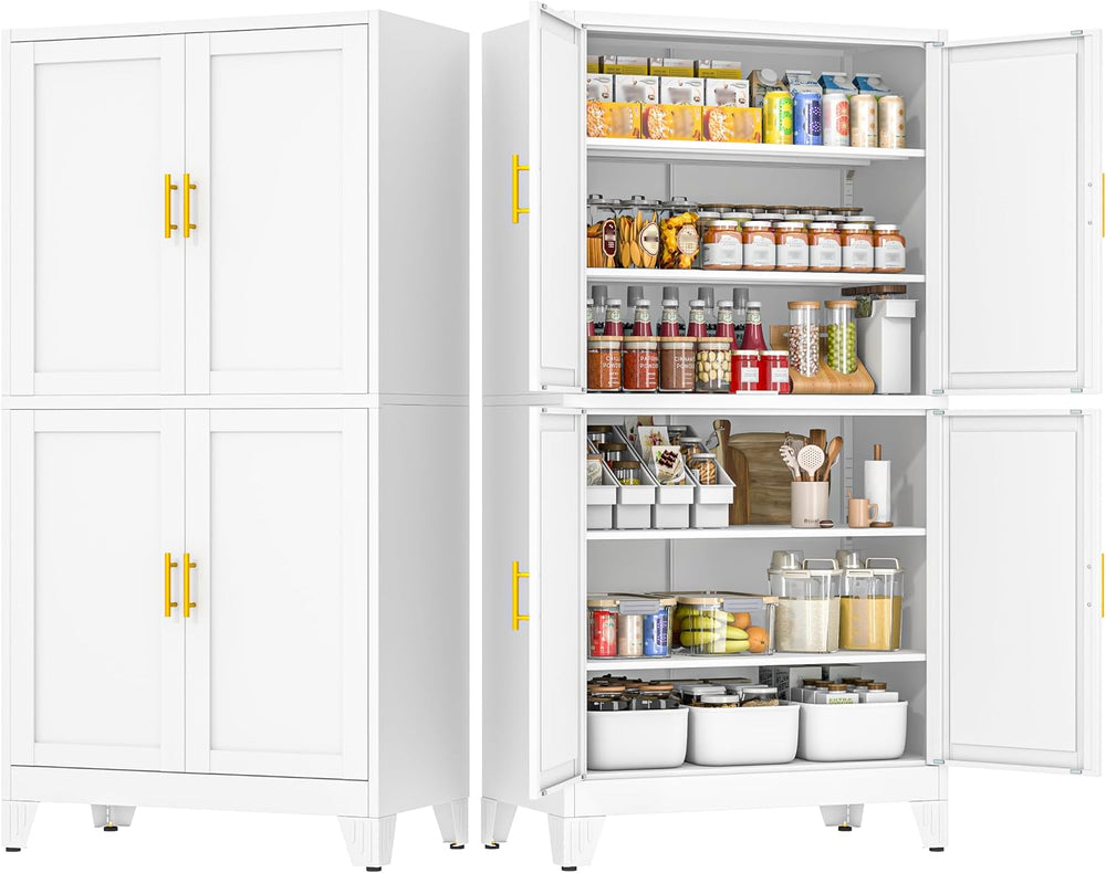 79'' Metal Pantry Storage Cabinet with 4 Door and Adjustable Shelves