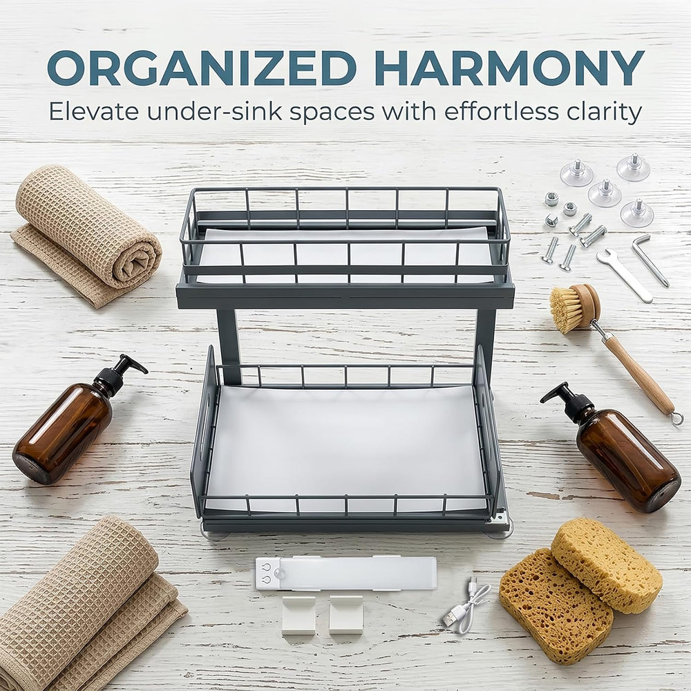 Under Sink Organizer with Motion Sensor LED, Pull-Out Home Organizers