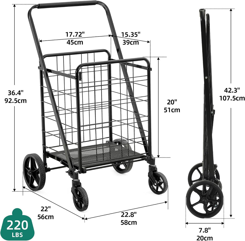 YITAHOME Utility Foldable Shopping Cart with Wheels, Large Reinforced Mesh Bo...