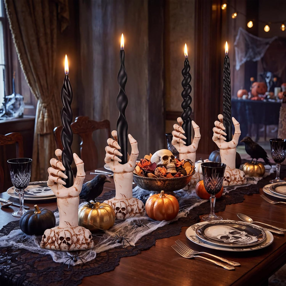 Nuanchu 12 Pcs Black Spiral Taper Candle 7.5" Halloween Twisted Candlestick