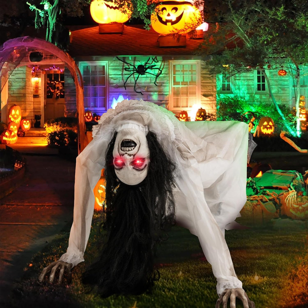 Tangkula Animated Halloween Crawling Woman with Glowing Eyes, Life Size