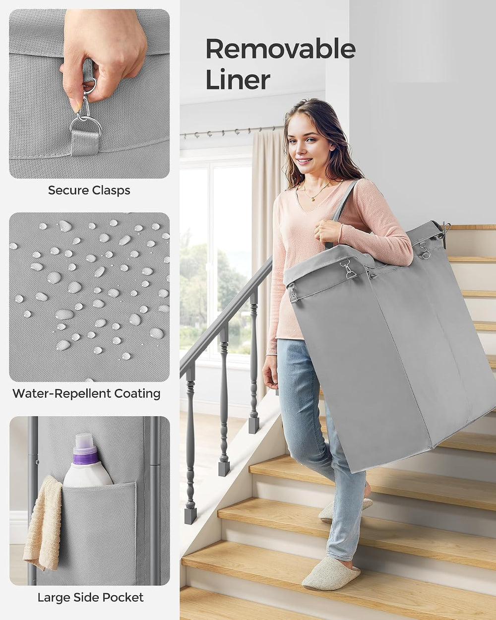 SONGMICS Laundry Basket with Wheels, 1-Section, 23.8 Gallons (90 L)