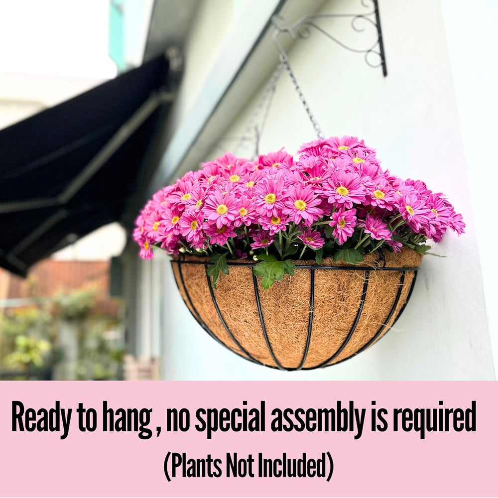 LaLaGreen Metal Hanging Baskets (18 in, 2 Pack) Black Coco Liner Planters