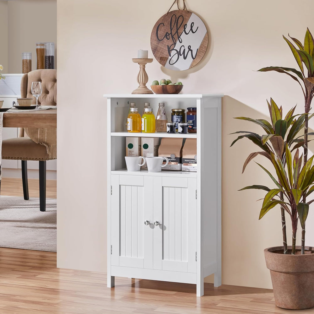 Yaheetech Bathroom Storage Cabinet with Shelves and Beadboard Doors, White