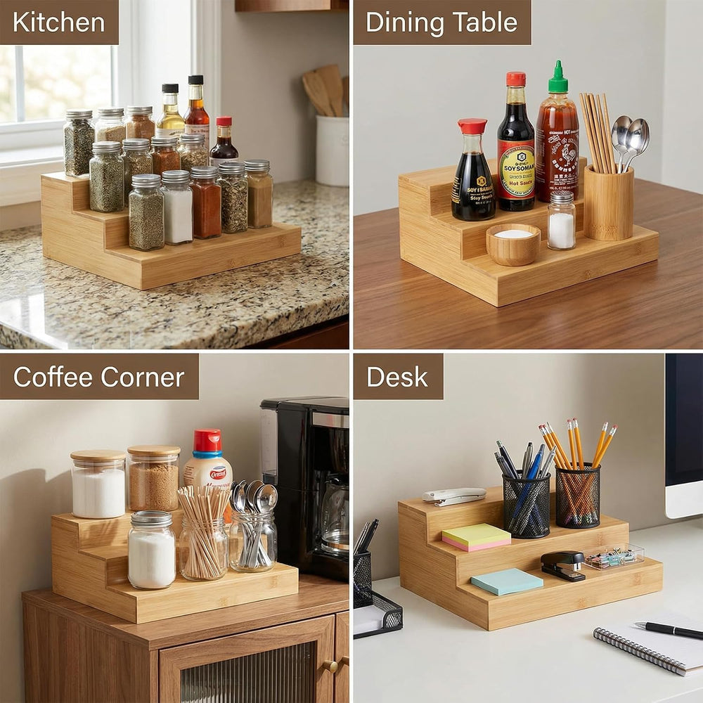 2 Pack Bamboo Spice Rack Organizer 3 Tier