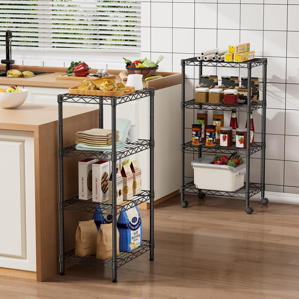 Golpart Small Shelves Storage Wire Metal Adjustable Shelf Unit with Wheels
