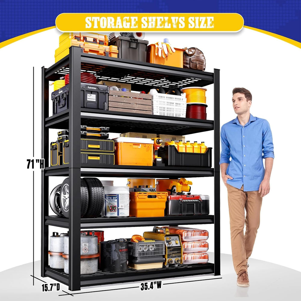 71" H Garage Shelving 5-Tier Heavy Duty Storage Shelves, Tool-Free Adjus...