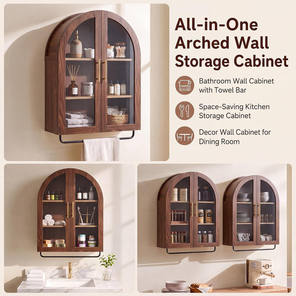 23.6"Arched Bathroom Wall Cabinet with Towel Bar & Adjustable Shelf,...