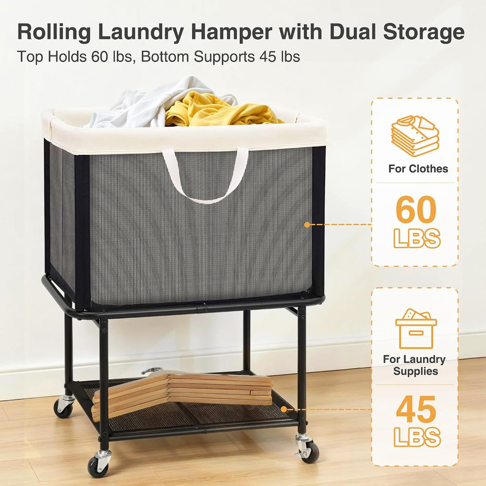 Rolling Laundry Hamper with Lockable Wheels, 29-Gallon (110L) Laundry Cart wi...