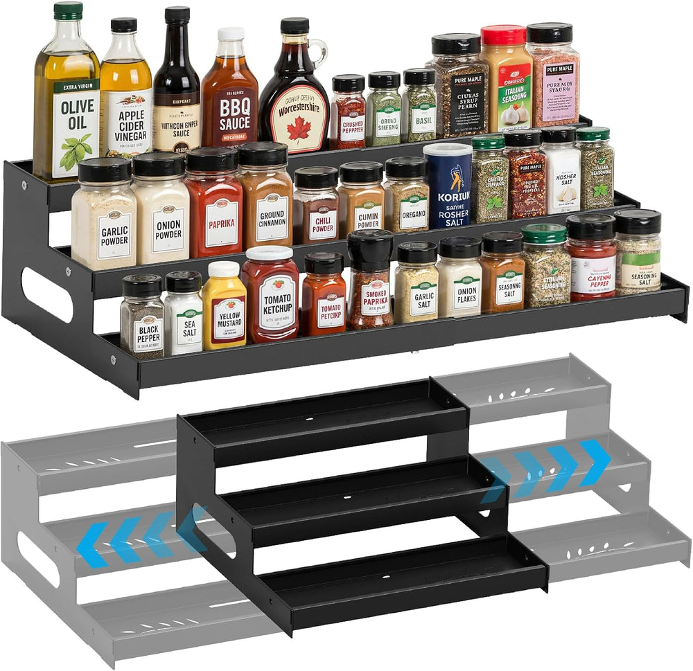 3-Tier Expandable Spice Rack Organizer for Cabinet, Countertop, Black