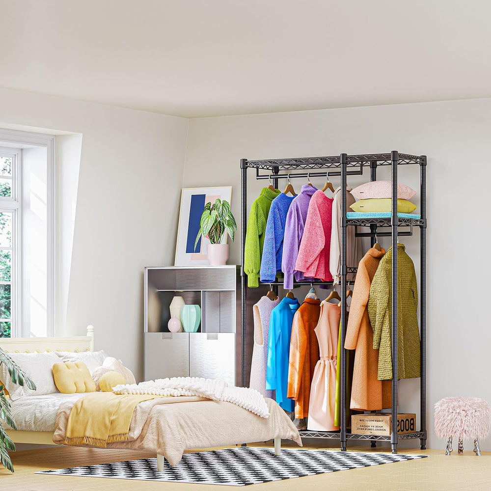 M MZG Heavy Duty Rolling Garment Rack 3 Tiers Adjustable Wire Shelving Clothe...