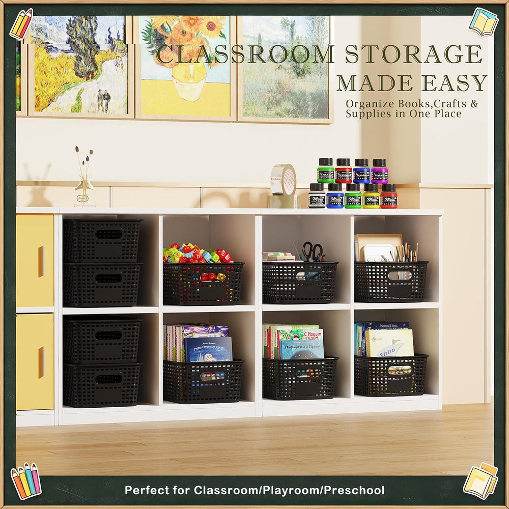 Black Plastic Storage Baskets for Organizing, 12 Pack