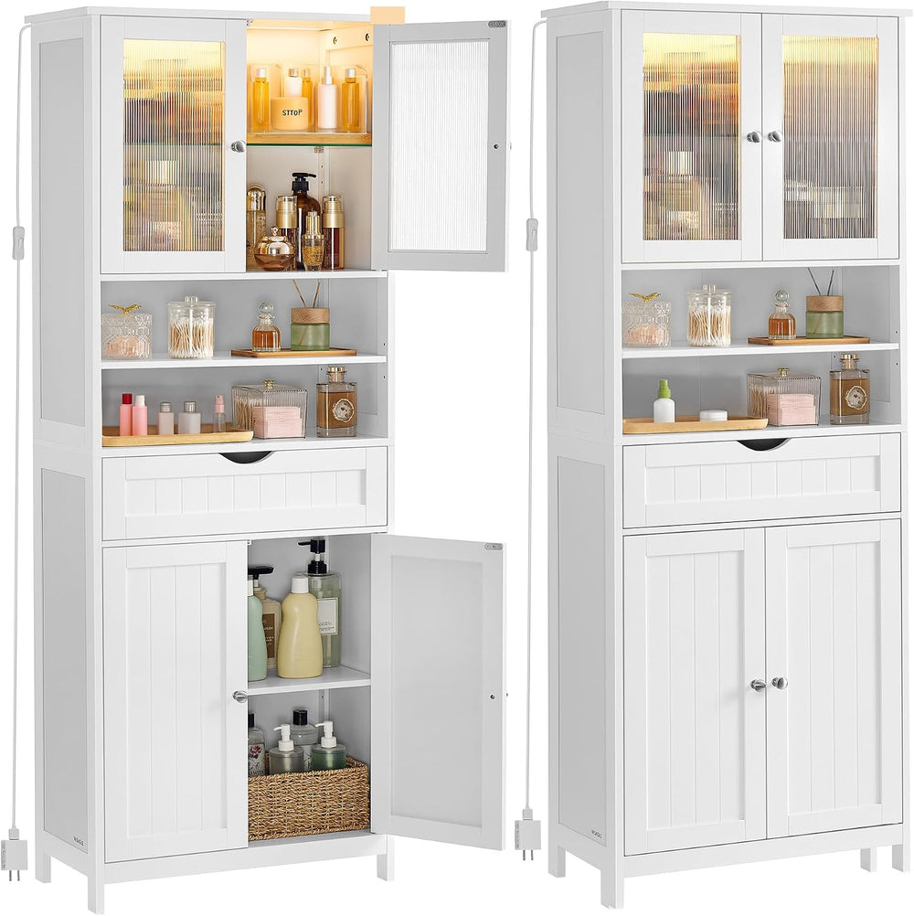 VASAGLE Storage Cabinet with LED Lights, Freestanding, Open Compartments