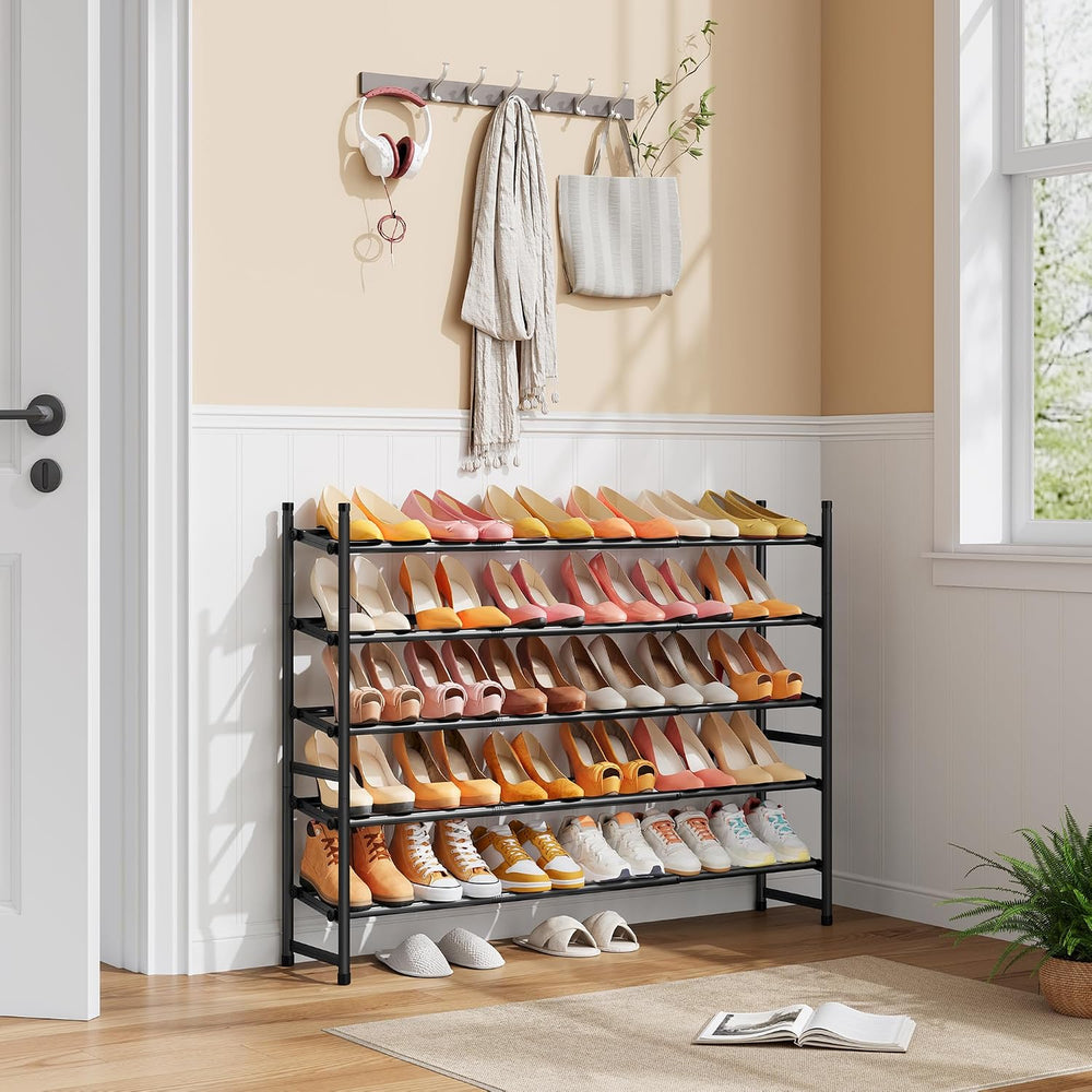Tajsoon Expandable Shoe Rack for Closet 5 Tier, 28“-41“Stackable, Black