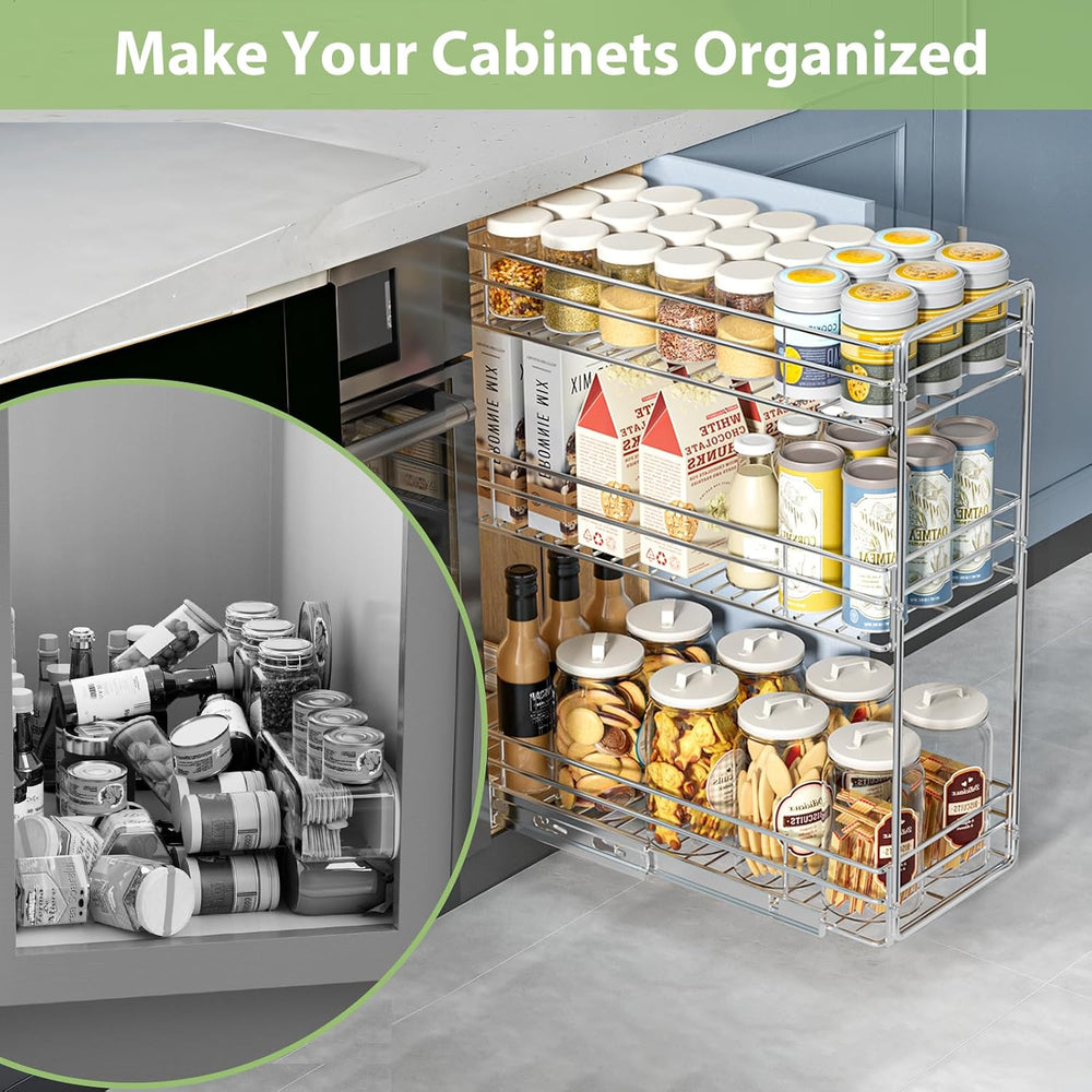 Pull Out Spice Rack Cabinet Organizer 5½" W x 20½" D, 3 Tier Heavy ...