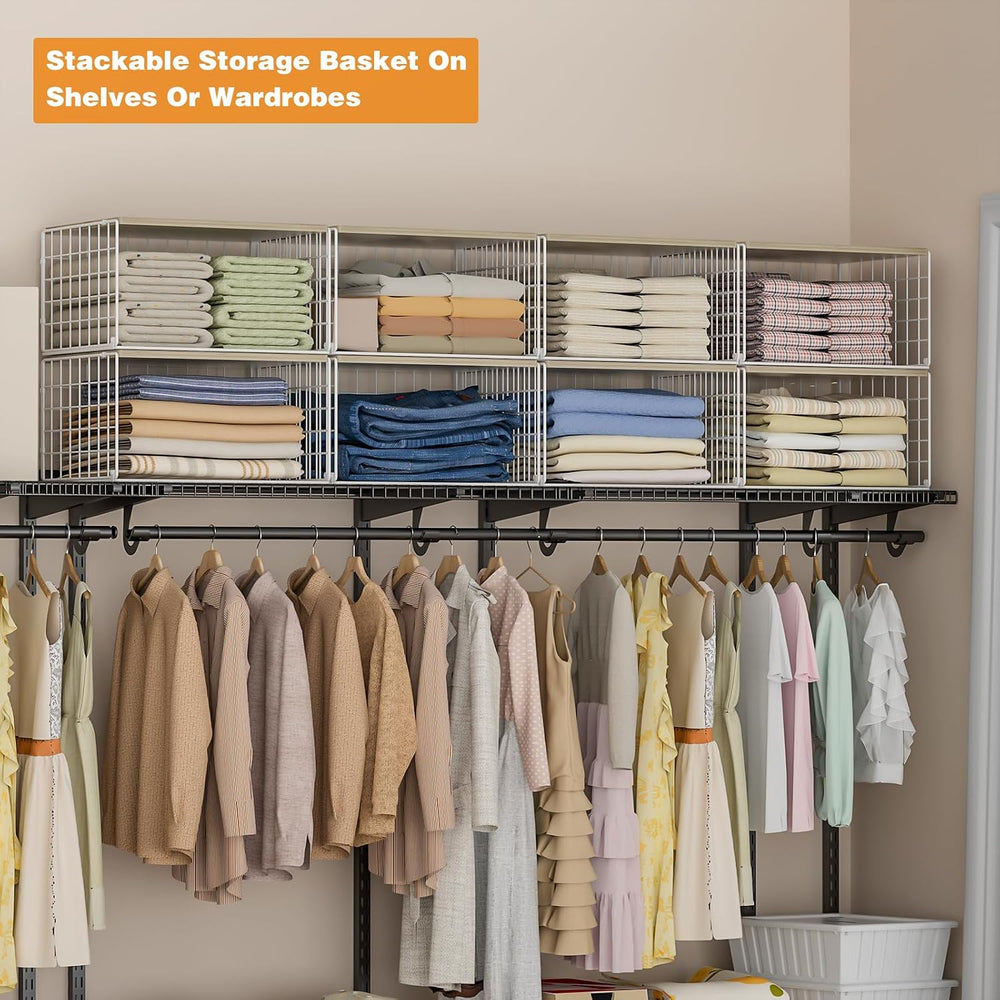Extra-Long, Low-Profile Closet Organizers and Storage with Wood Top, 3 Pack S...