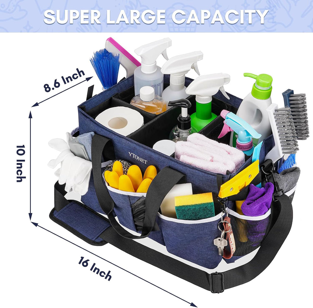 Ytonet Extra Large Cleaning Caddy Bag with Dividers, Foldable Cleaning Tote