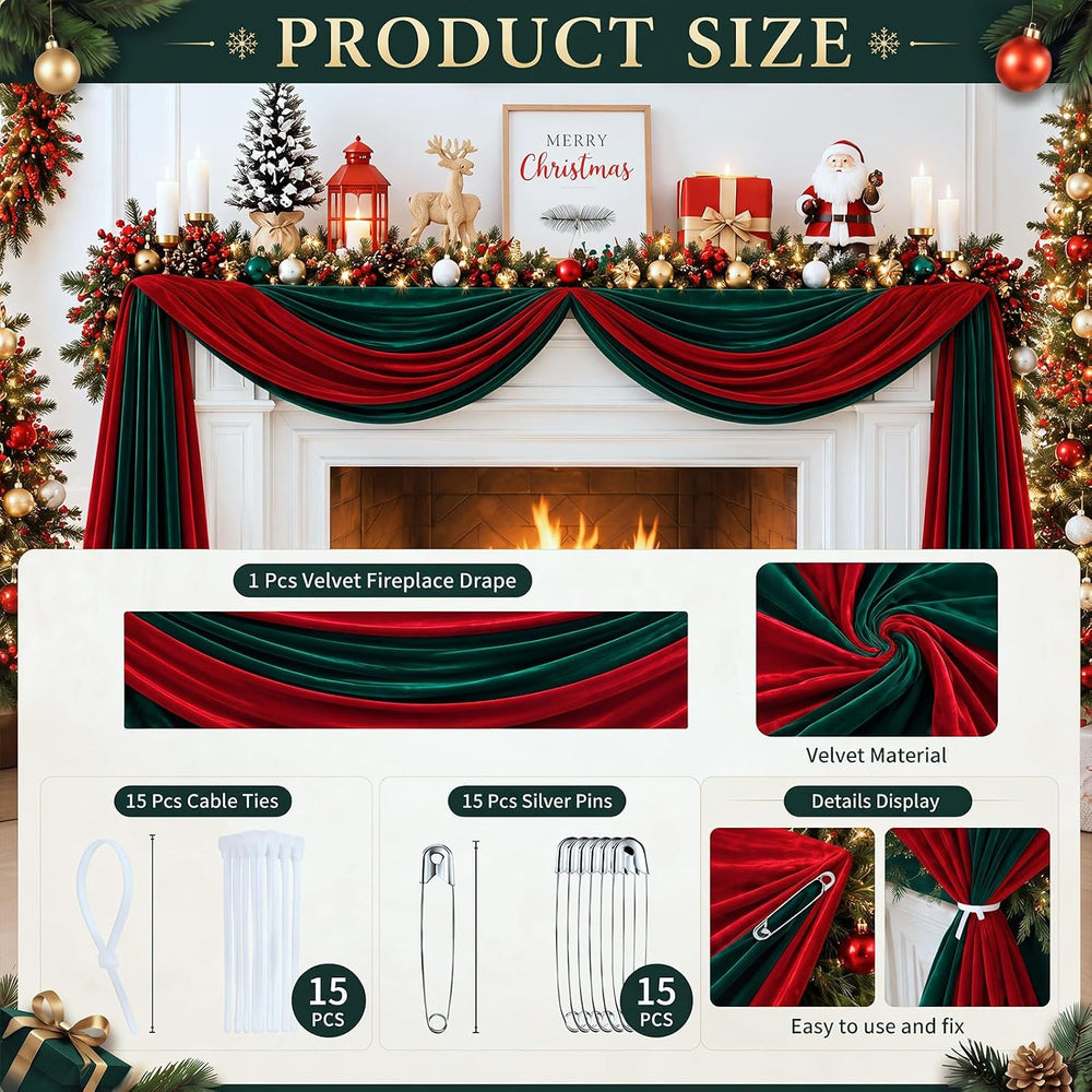 16.4 ft Burgundy Green Velvet Christmas Garland Mantel Decor