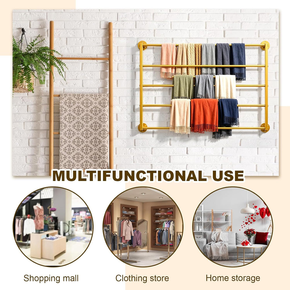 5 Tier Wall Mounted Hijab Organizer, Gold Metal Scarf Rack