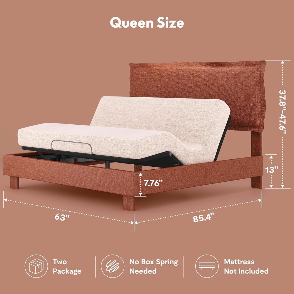 FLEXISPOT Adjustable Bed Base with Upholstered Bed Frame, Head & Foot Lift