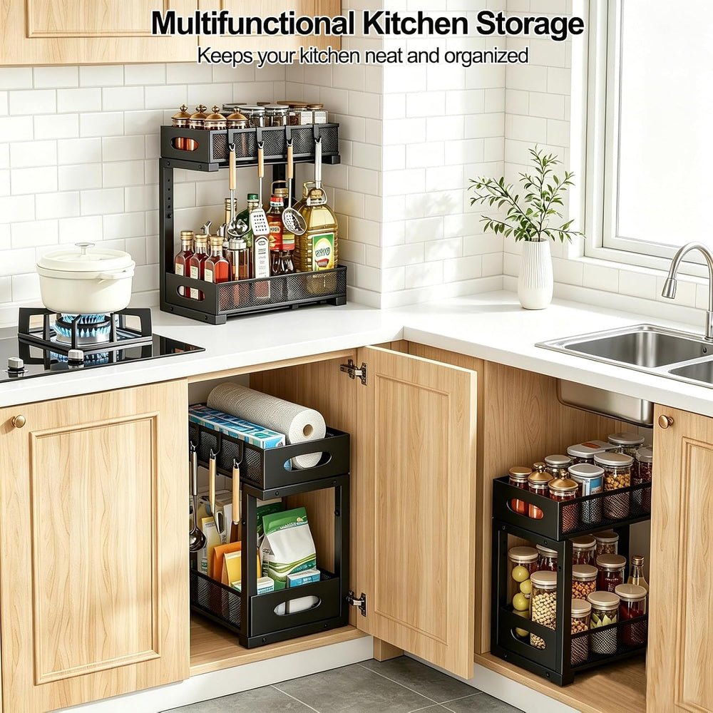 2-Pack Under Sink Organizer, 2-Tier Pull Out Cabinet Storage, Black