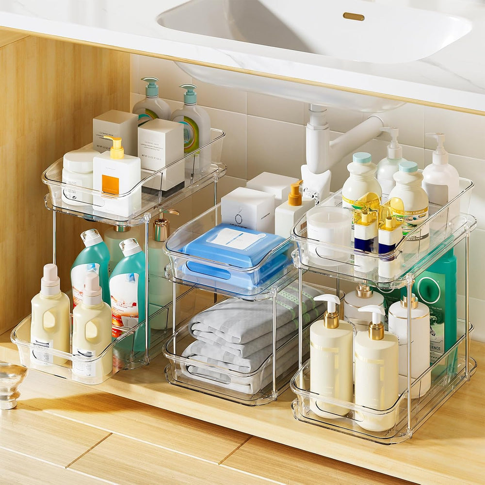 Delamu 2-Tier Under Sink Organizers and Storage, Multi-Purpose Stackable Bath...
