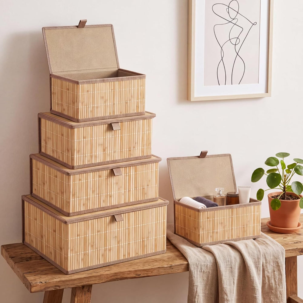 Newtay Set of 5 Large Bamboo Decorative Storage Boxes with Lids