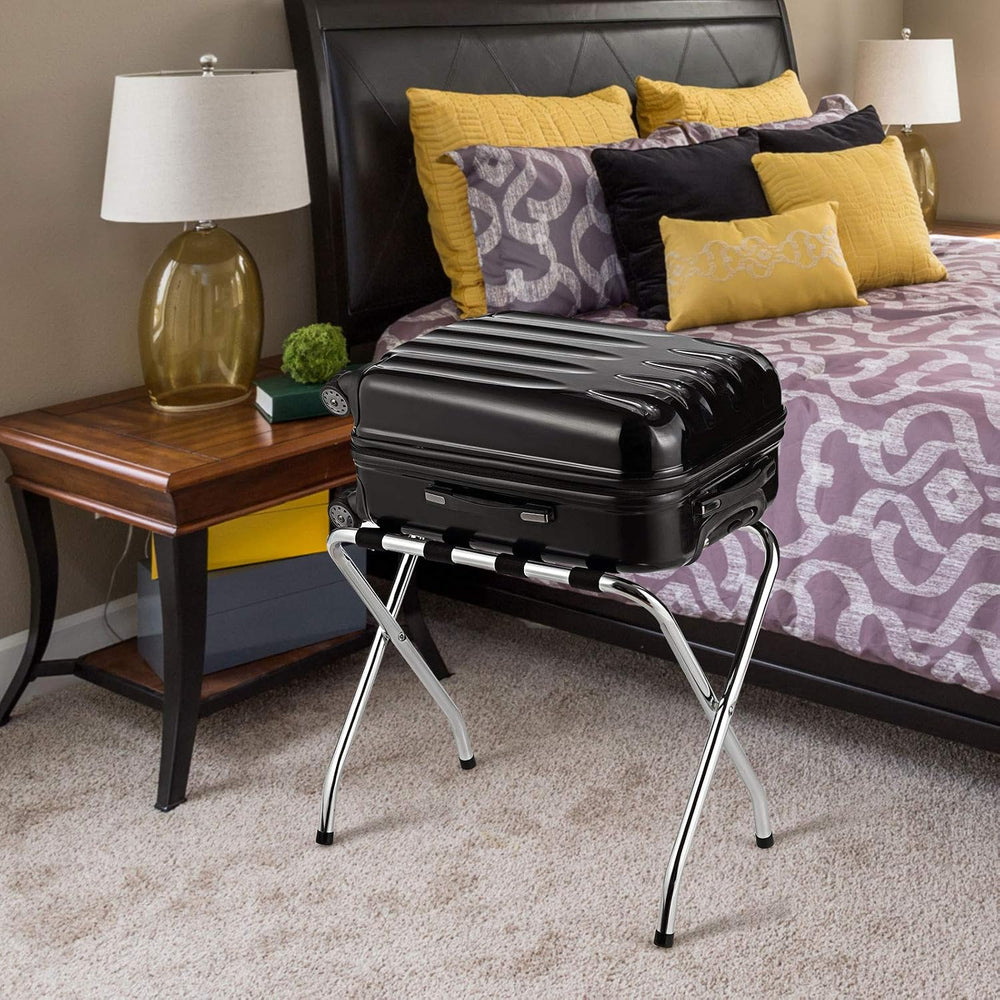 Tangkula Chrome Luggage Rack with Nylon Belts Set of 3, Silver