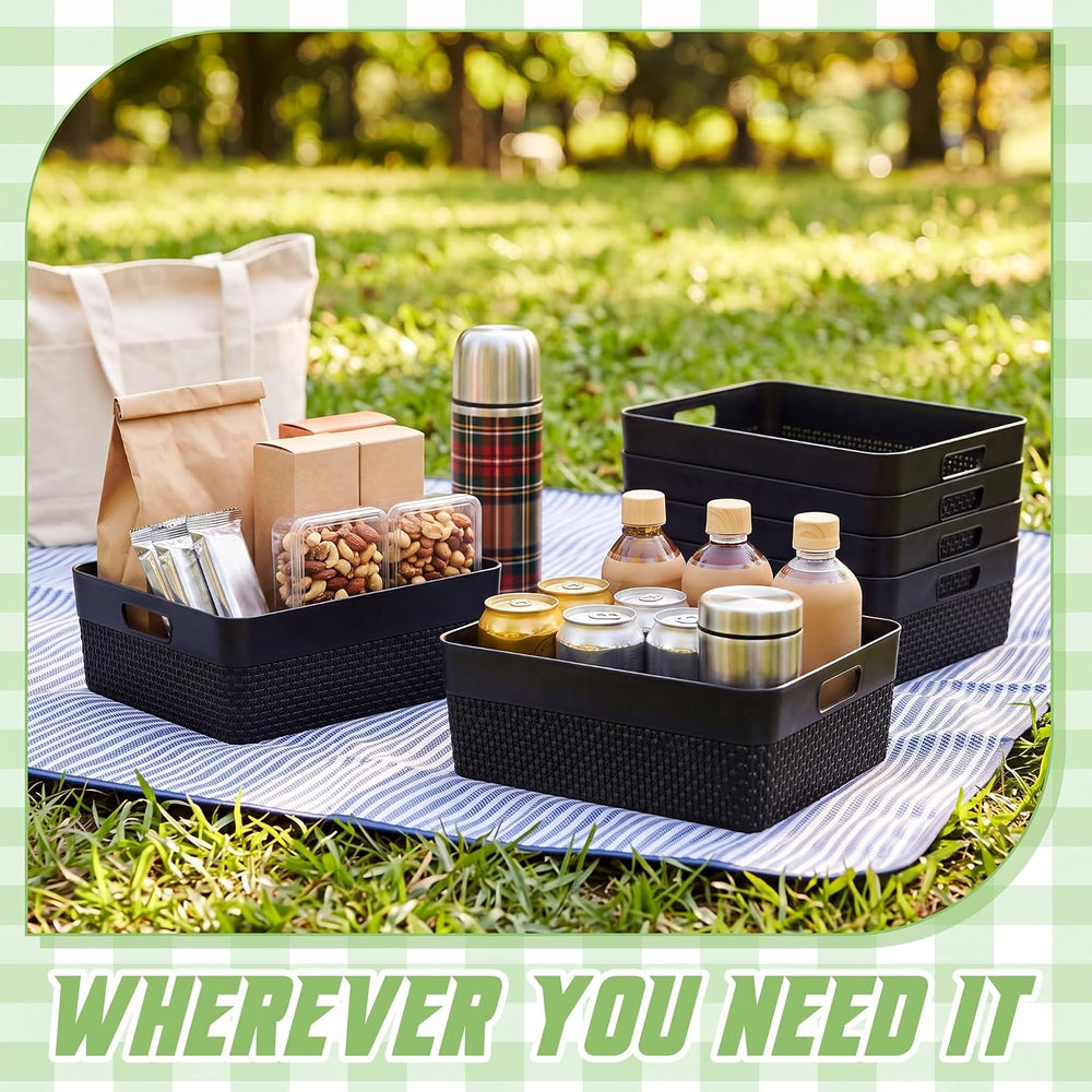 Newtay 6 Pcs Black Plastic Storage Baskets for Organizing