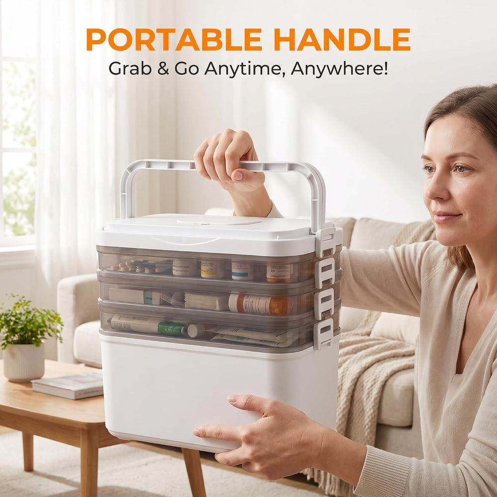 4-Tier Medicine Organizer - Portable Medicine Cabinet with Handle
