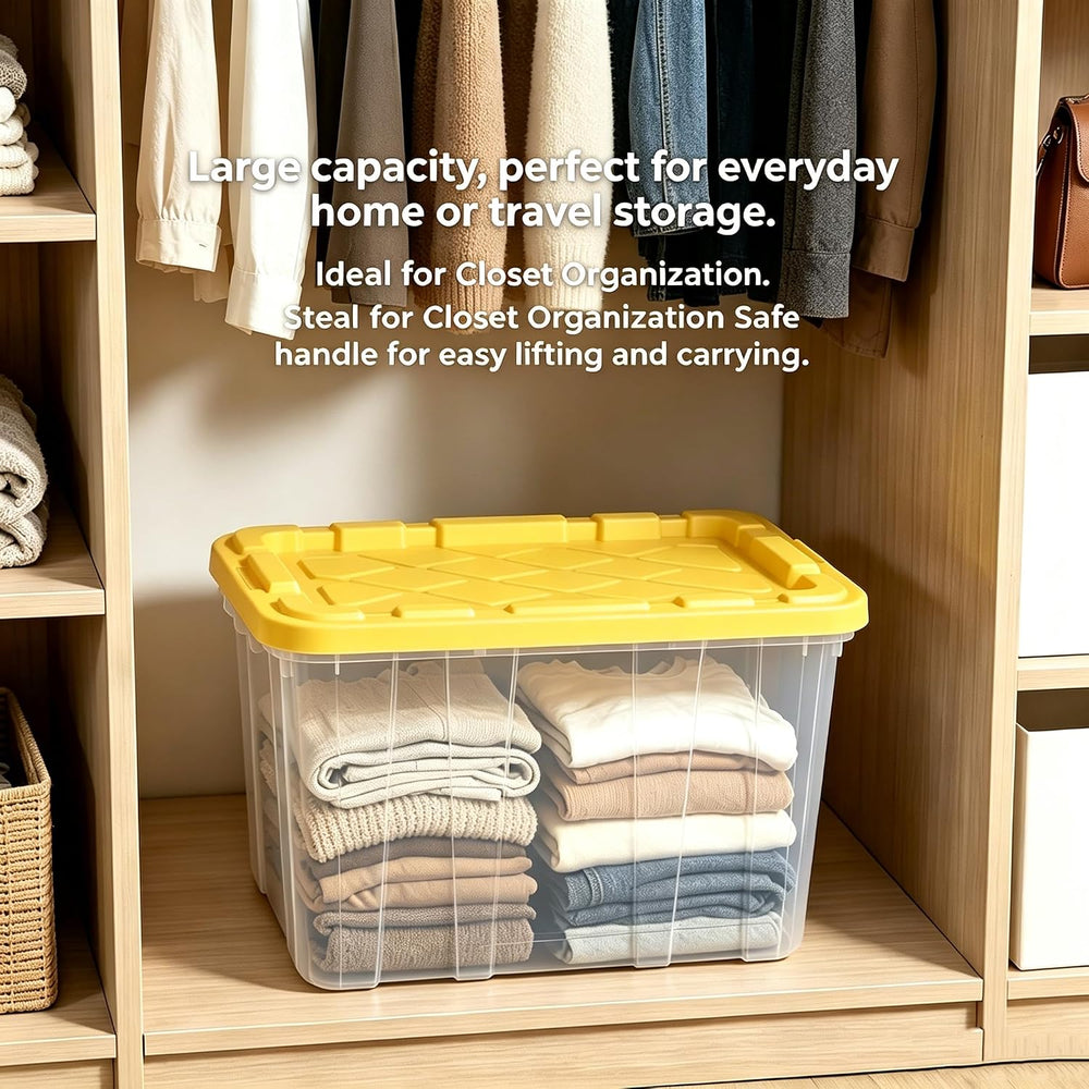 27 Gallon Clear Plastic Storage Container, Yellow, Set of 4