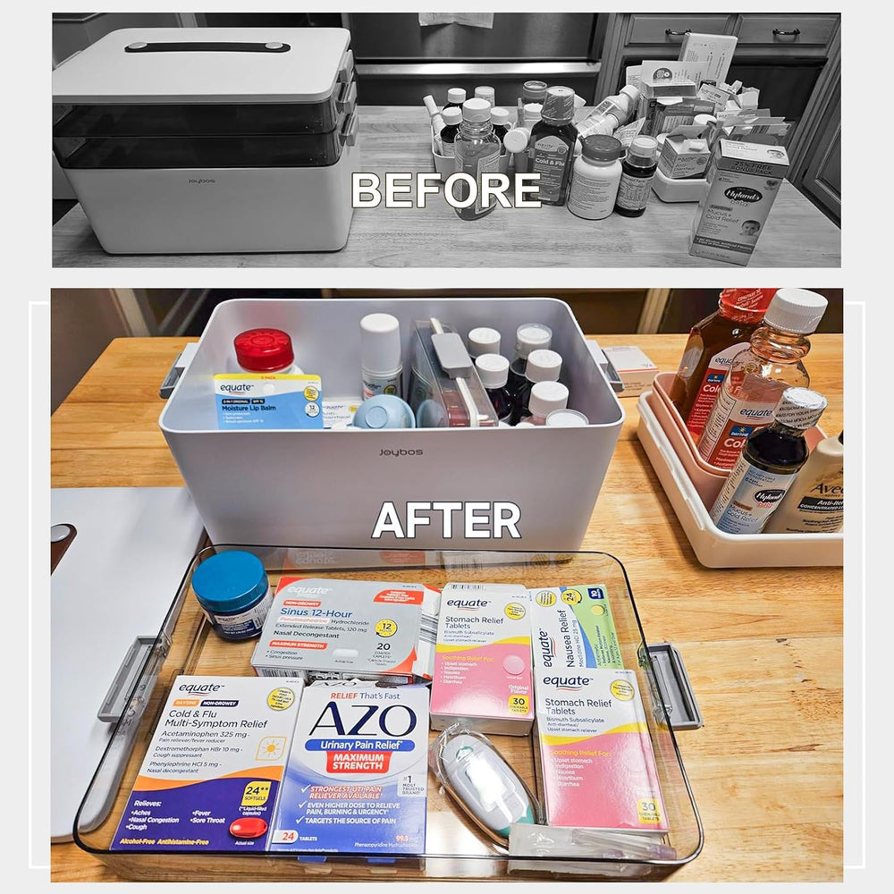 JOYBOS 3-Tier Medicine Storage Box Cabinet, Empty First Aid Kit Portable Medi...