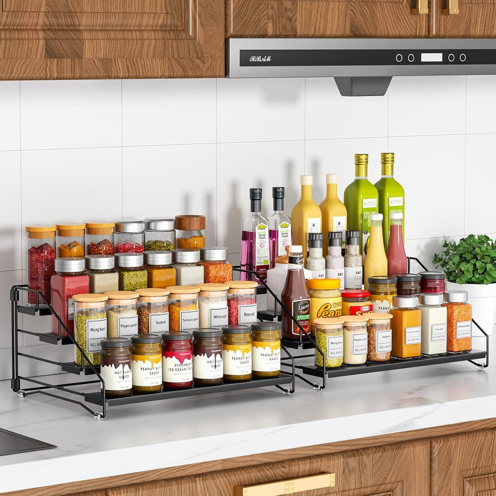 2 Pack Spice Rack Organizer for Cabinet, Depth Adjustable 4 Tier Spice Rack